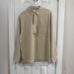 Folk Beige Long-Sleeve Polo Shirt with Chest Pocket